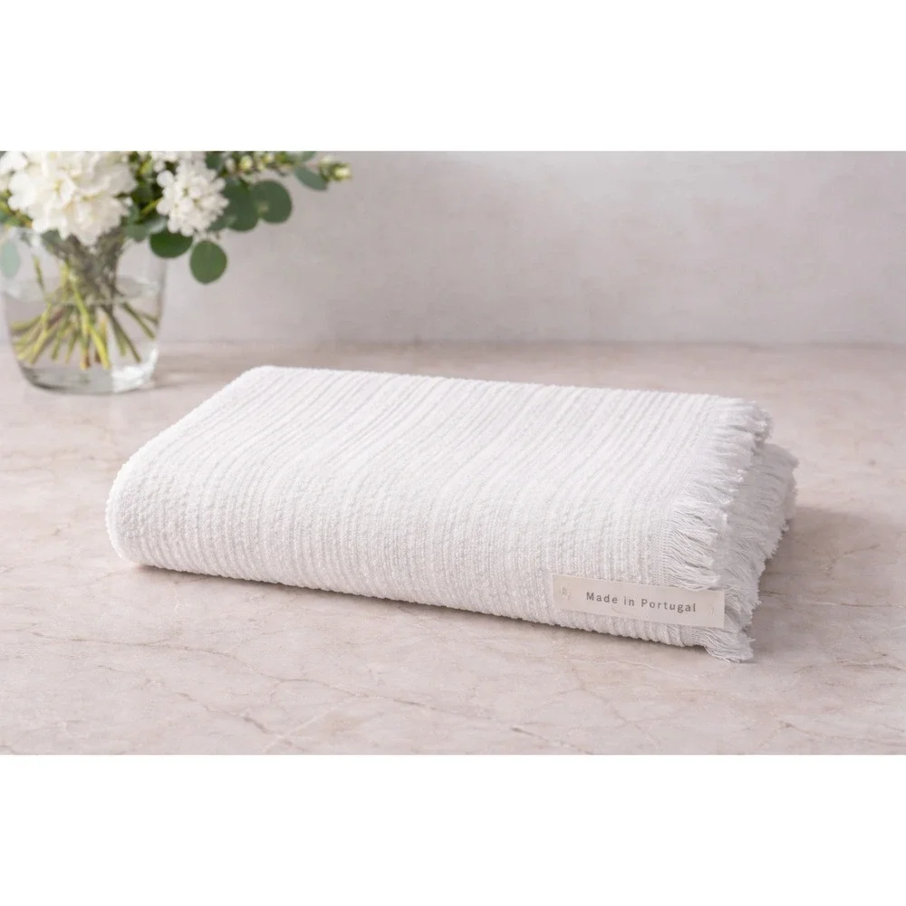 Bianca 100% Cotton Luxury Bath Towel Portugal Textured Fringe Bright White New
